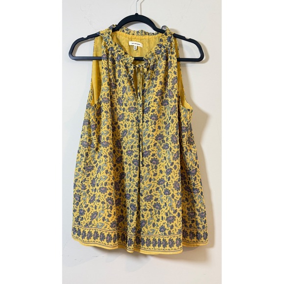 Max Studio Tops - Max Studio Blouse Yellow Floral Ruffle Tie Neck Sleeveless Women Large